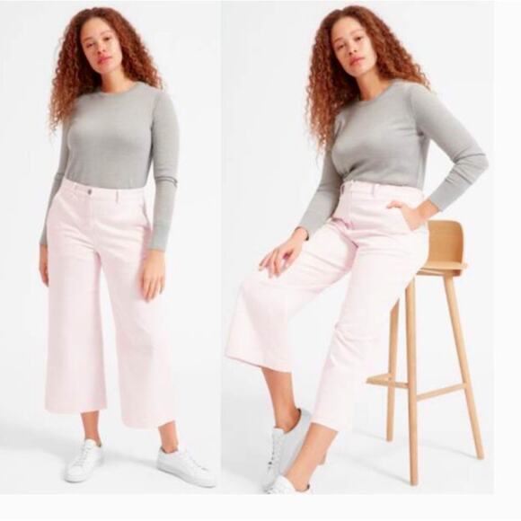Everlane Light Blush Pink The Wide Leg Crop High Rise Stretch Cotton Jeans 0 - Picture 6 of 6